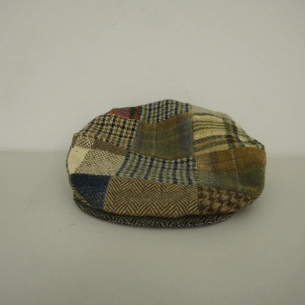 Hanna Hats Patchwork Flat Cap Mens Small Multicolor Wool Irish Tweed Driving Hat